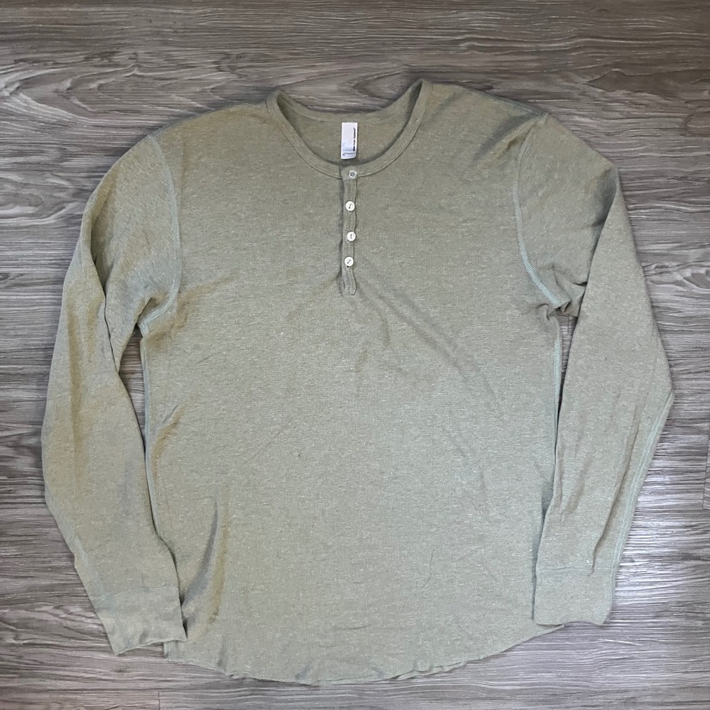 American Apparel Mens XL Henley Long Sleeve Shirt Sage Green Dexter Morgan